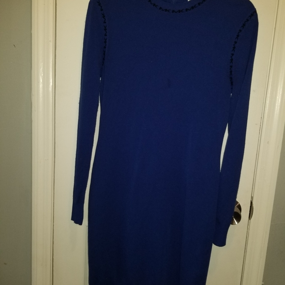 Michael Kors blue long sleeve dress with black MK accents - Picture 6 of 9
